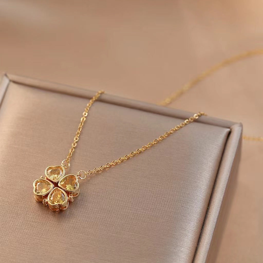 With Hearts Four-leaf Flower Love Deformation Design Necklaces