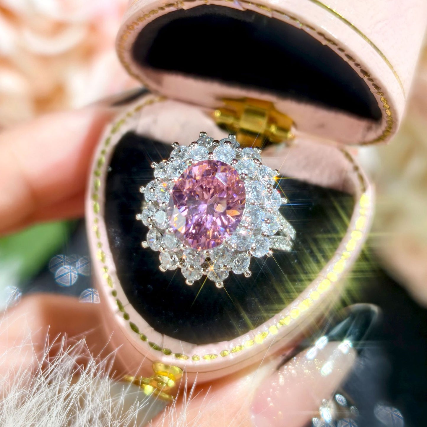 Women's Bright Princess Pink Flash High-grade Full Diamond Open-end Ring