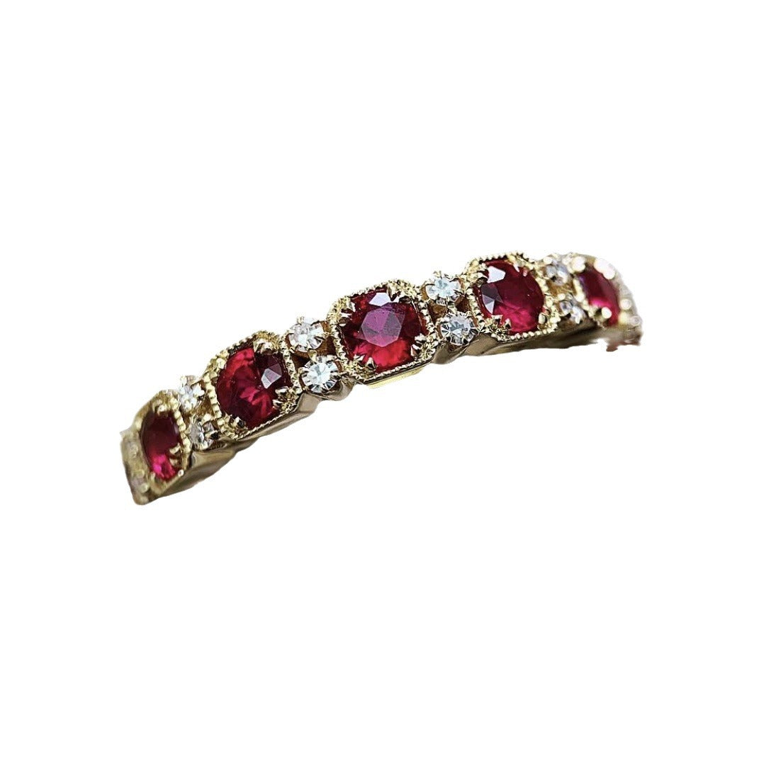 Gold-plated Inlaid Ruby Diamond Vintage Wedding Rings