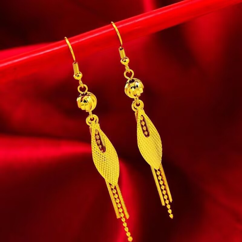 Women's Tassel Leaf Imitation Gold Lucky Beads Earrings