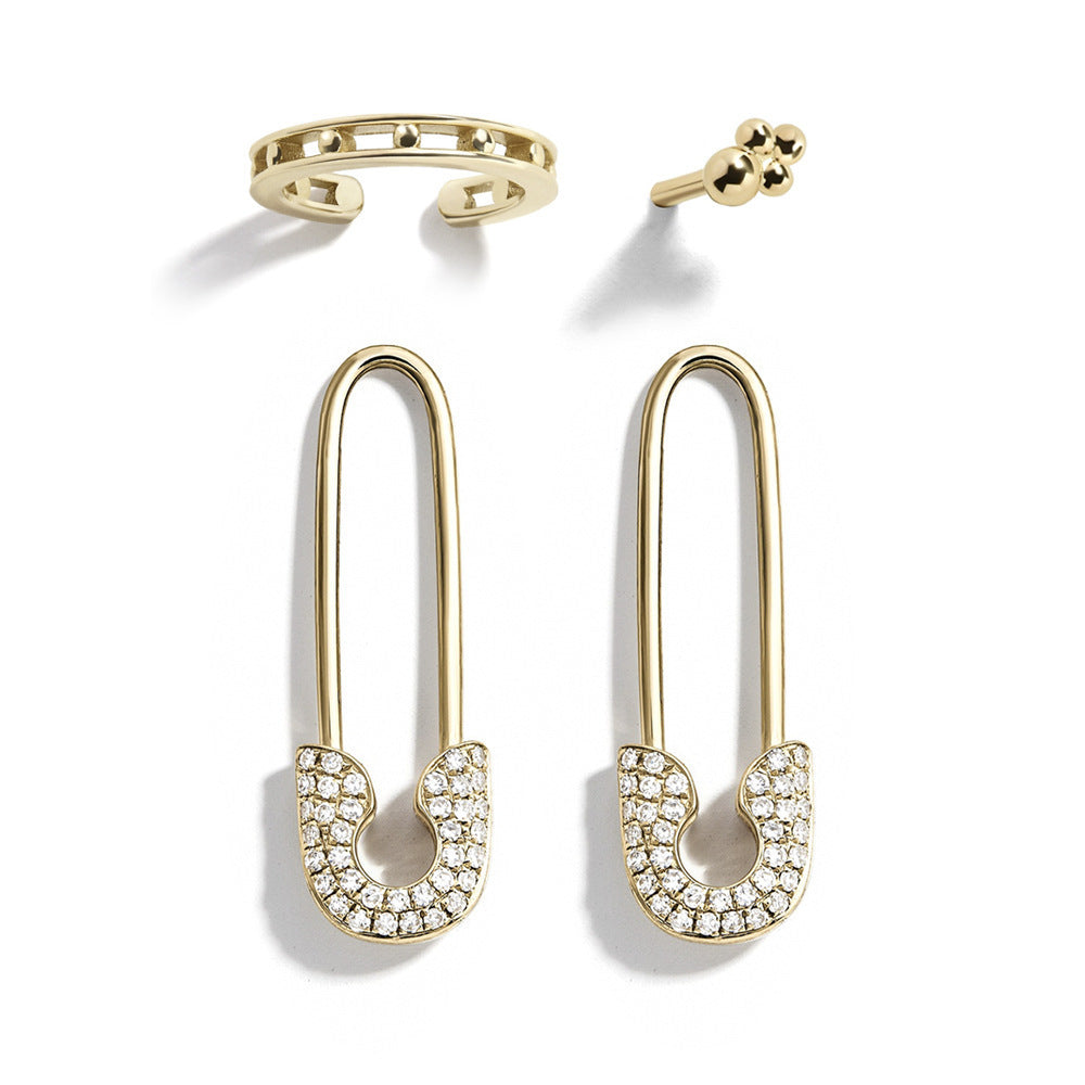 Clip Shape Copper Inlaid Zirconium Korean Earrings