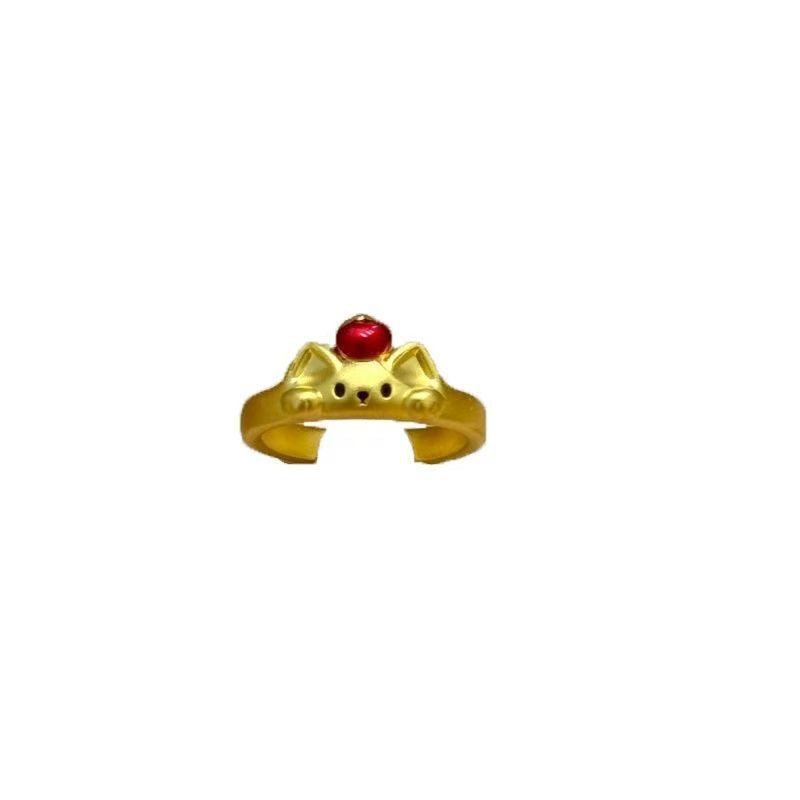 Golden Retro Red Apple Kitten Cute Simple Fashionable Stylish High Ring
