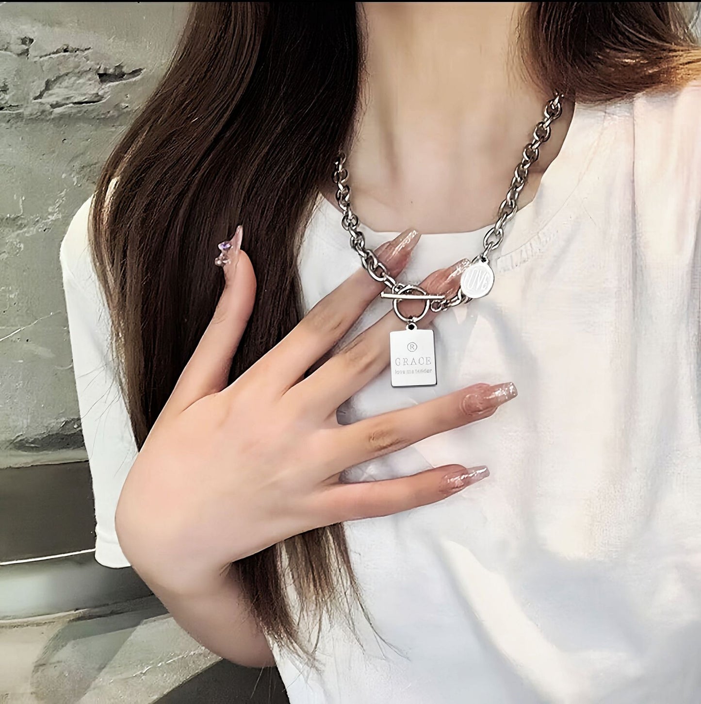 Women's & Men's Stainless Steel Letter Choker Combination Titanium Necklaces