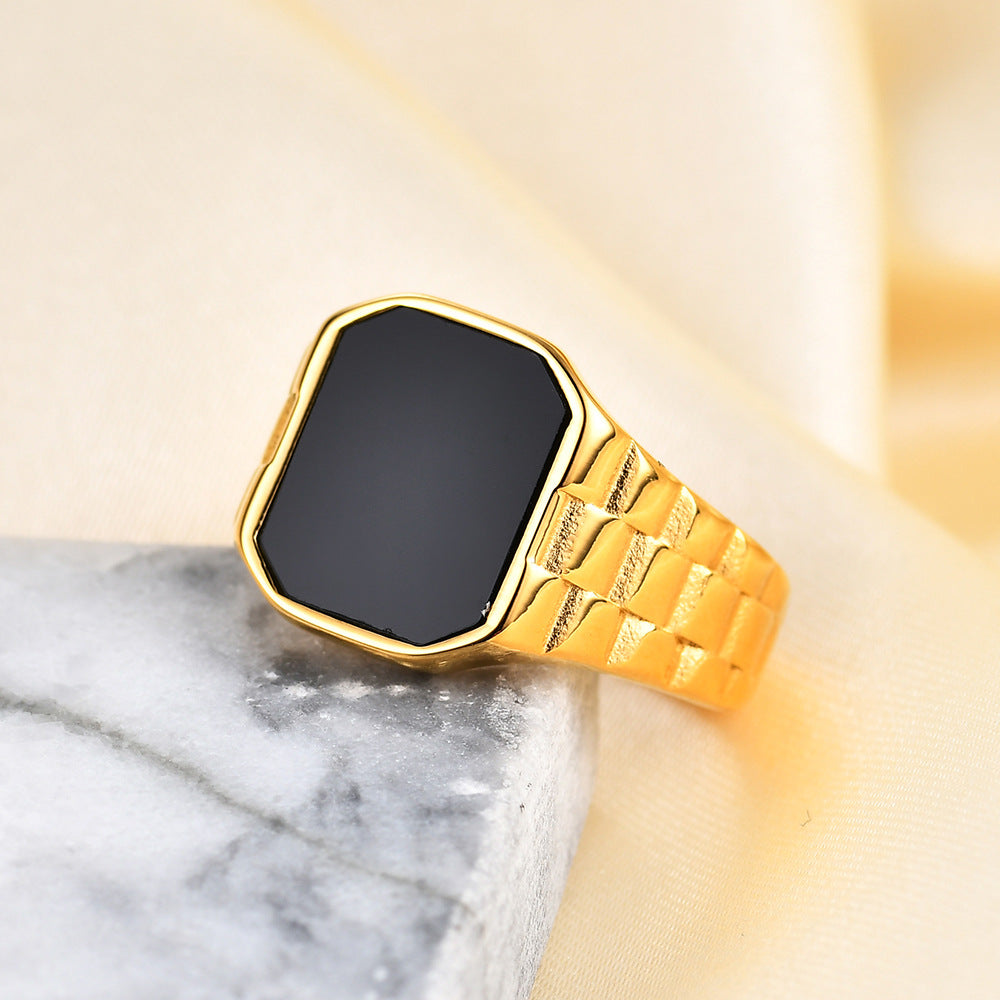 Men's Irregular Square Fritillary Stainless Steel Vintage Watch Rings