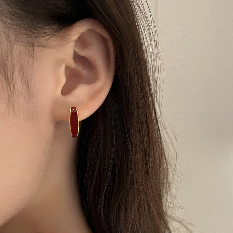 Sier-plated Square Clip Dripping Niche Elegant Geometric Ear Buckle
