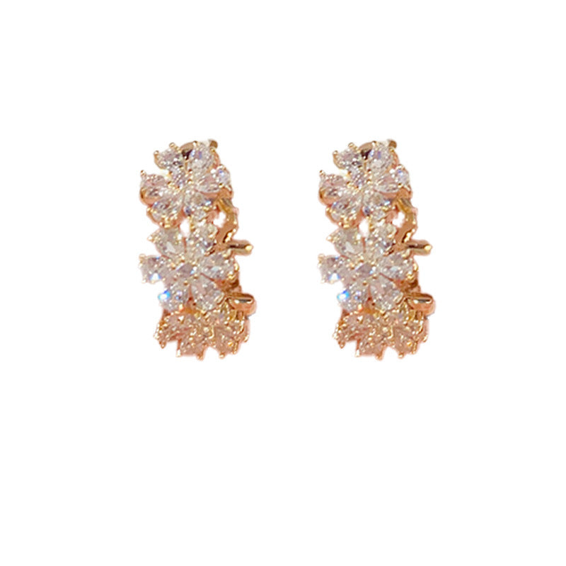 Fashion Refined Zircon Flower Clips Niche Earrings