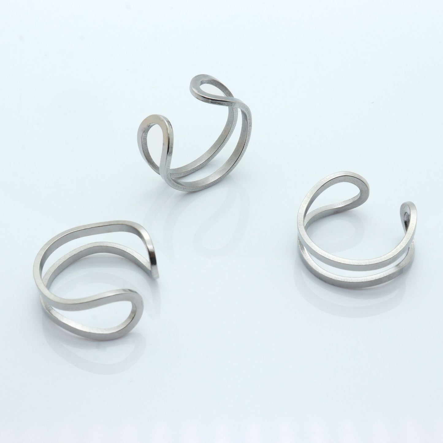 Stainless Steel Simple Shaped Double Open Hip Hop Trendy Rings