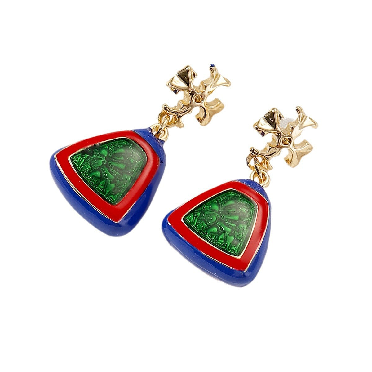 Women's Sier Needle Simple Personality Green Diamond Flower Love Heart Earrings