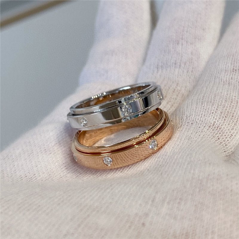 Women's & Men's Sier Color Single Diamond Seven Small One Circle Rings