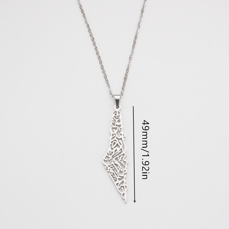 Oil Dripping Vintage Palestine Map Stainless Steel Necklaces