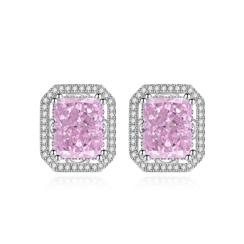 Yellow High Carbon Diamond With Pink Earrings