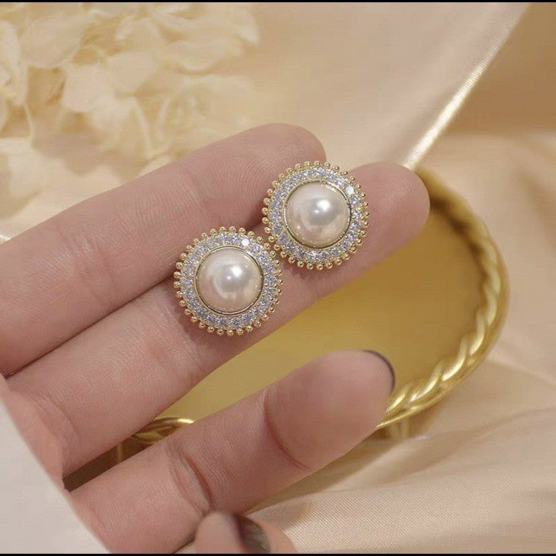 Women's Sier Needle Korean Style French Temperamental Pearl Earrings