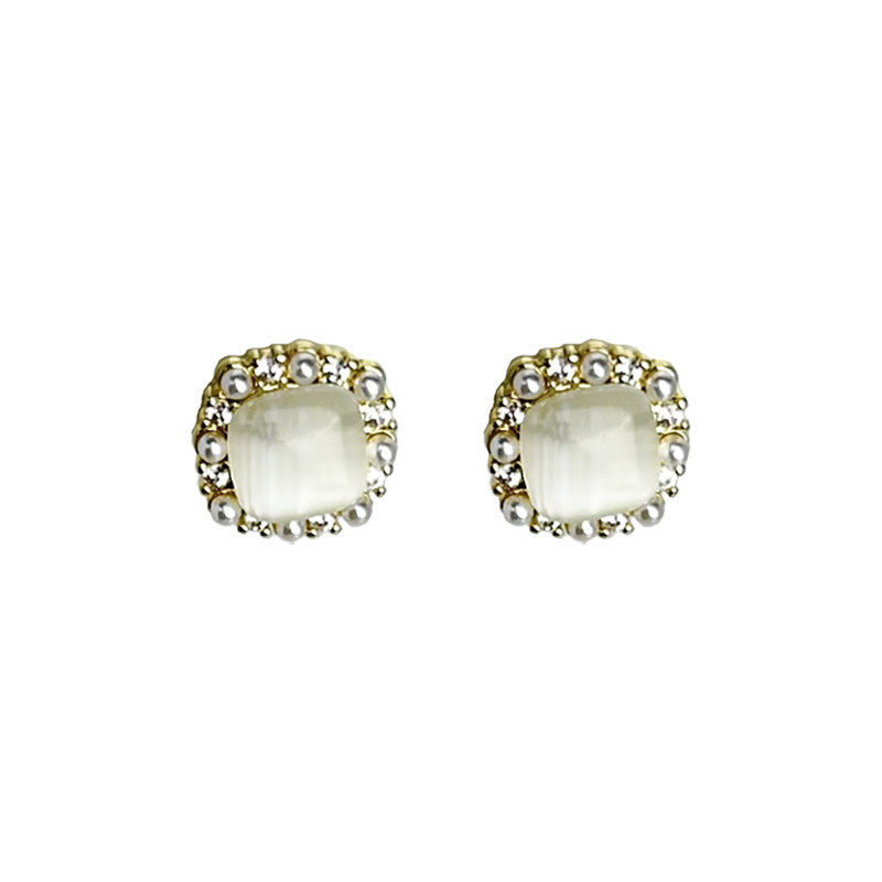 Women's Small Sugar Cube Opal Pearl For Light Stud Earrings