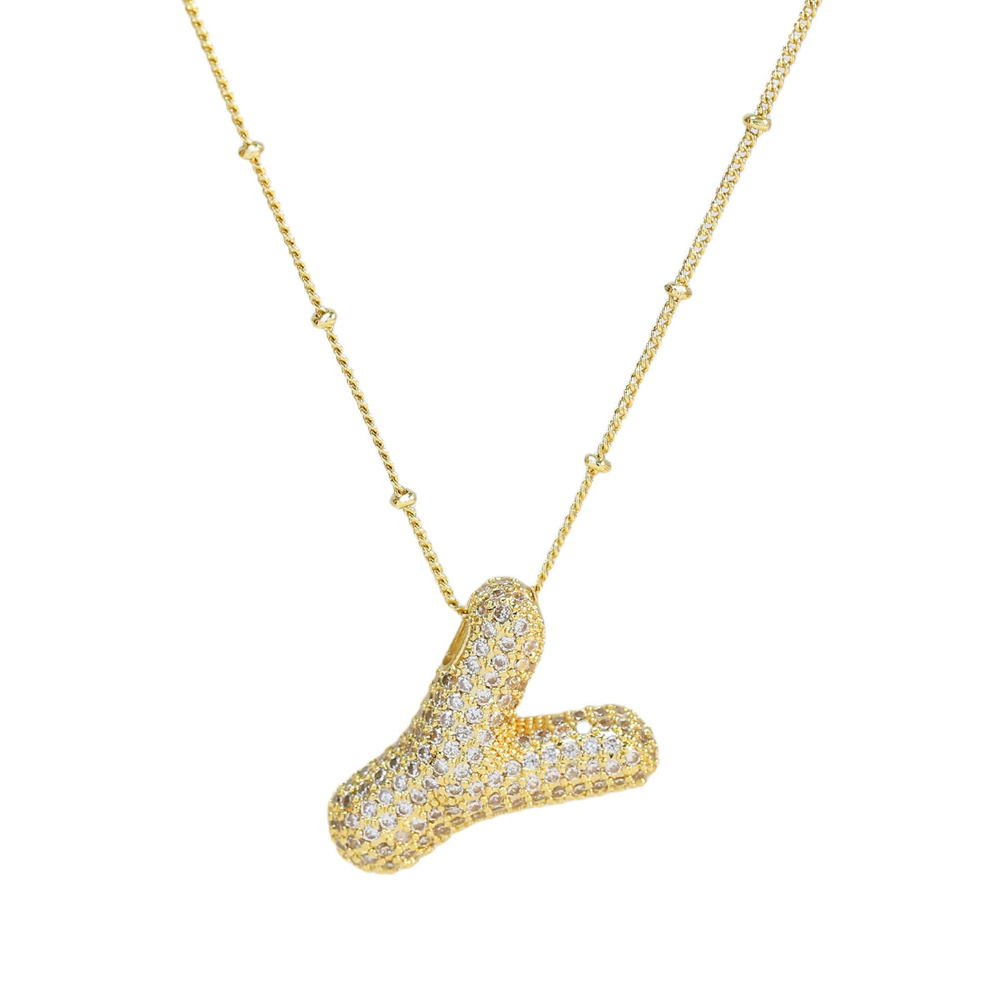 Women's Brass Zircon Bubble Balloon Letter Chubby Necklaces