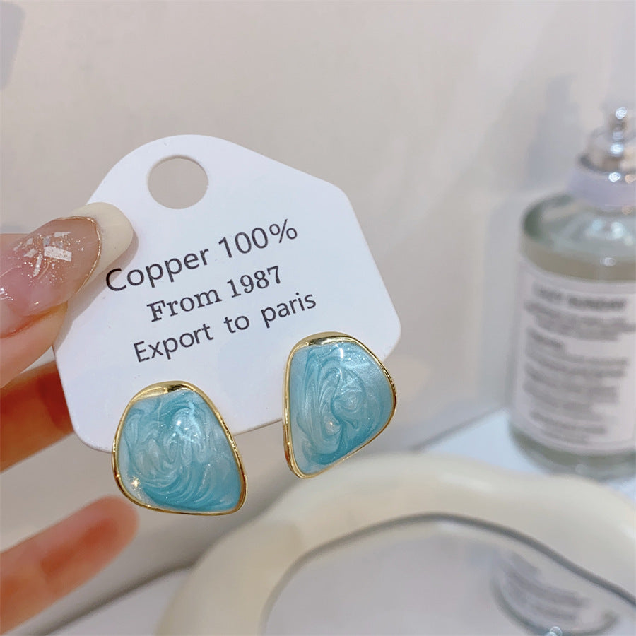 Gold-plated Fashion Blue Color Collection Enamel Earrings
