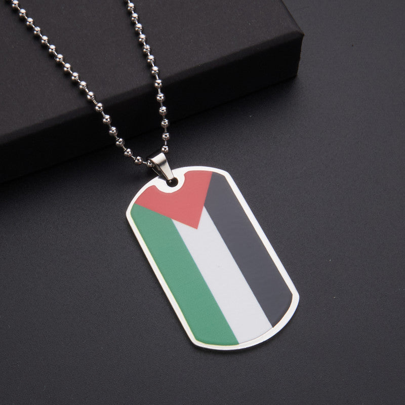 Oil Dripping Vintage Palestine Map Stainless Steel Necklaces