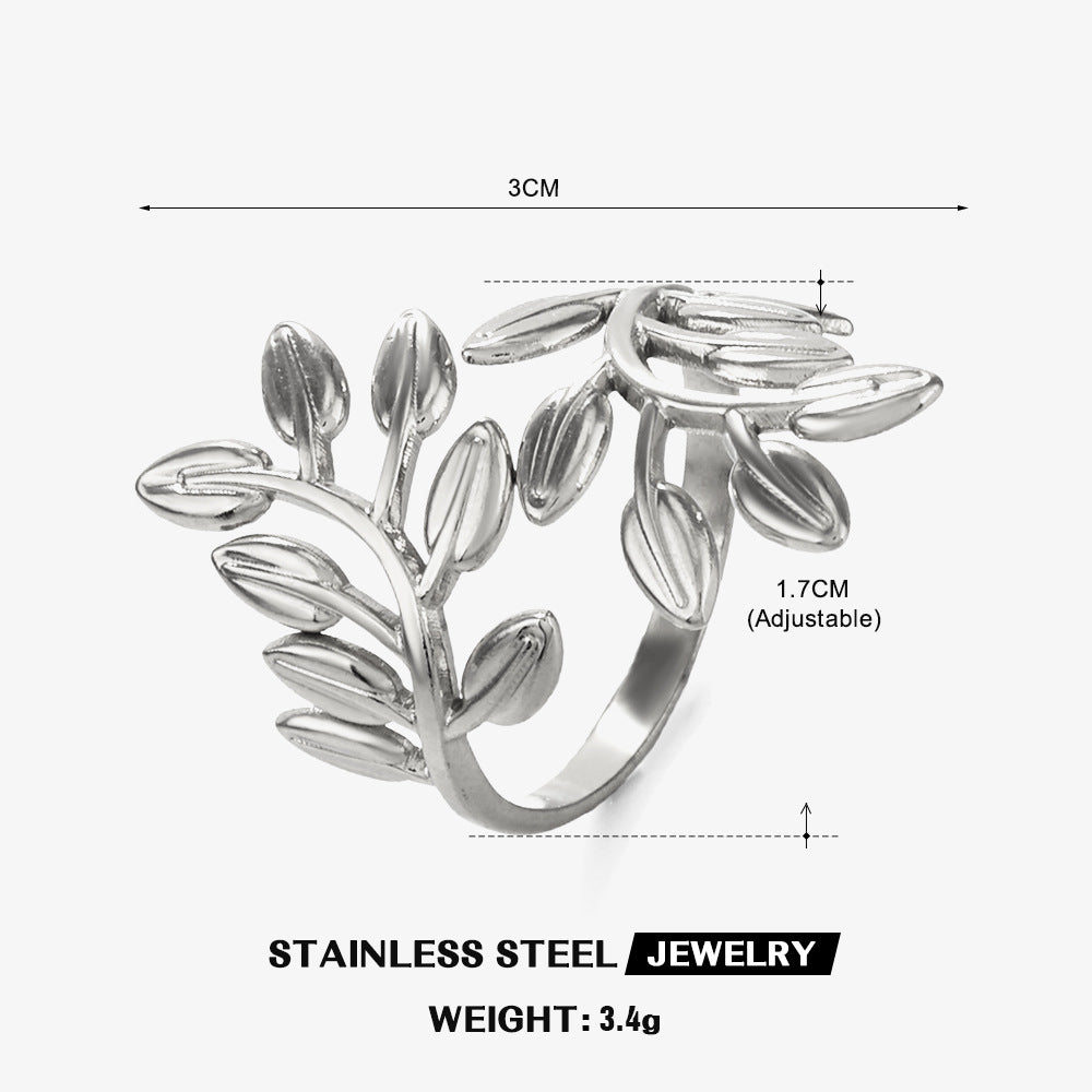 Fashion Stainless Steel Leaf Female Personalized Hip Hop Rings