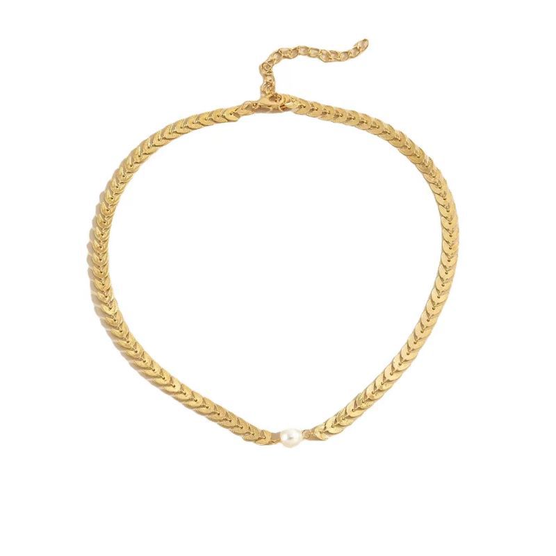 Fashion Wheat Fishbone Chain Sequins Clavicle Temperament Pearl Necklaces