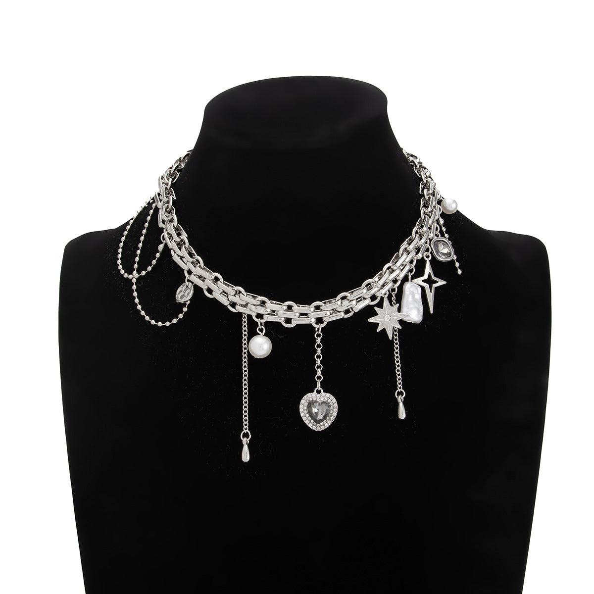 Fashion Love Imitation Pearl Punk Tassel Chain Pendants