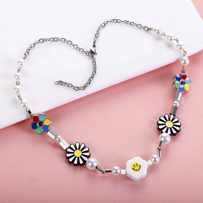Women's & Men's Daisy Smiley Face Sunflower Pearl National Necklaces