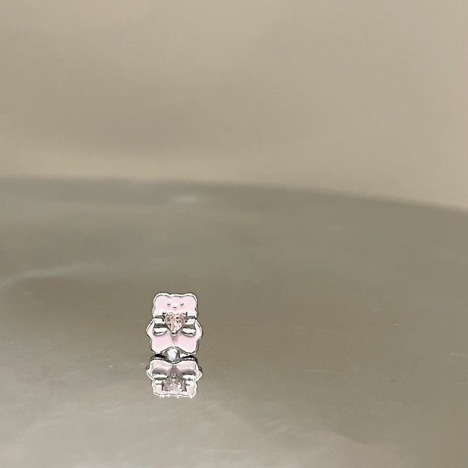 Steel Gold Bear Blue Pink Drip Earrings