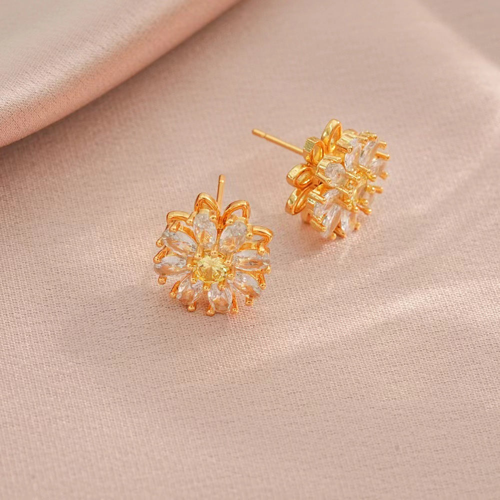 Female Sunflower Diamond Rotatable Suit Clavicle Necklaces
