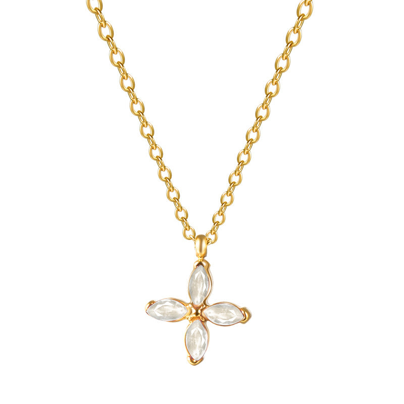 Women's Color Zirconium Four-leaf Clover Titanium Steel Gold Necklaces