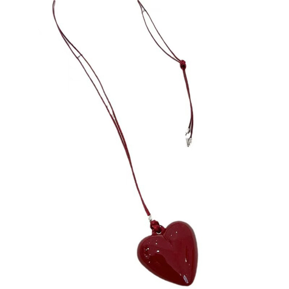 Women's Red Love Sweater Chain Niche High Sense Necklaces