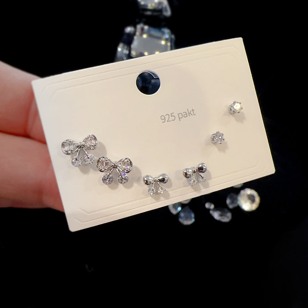 One Card Three Pairs Sier Needle Earrings