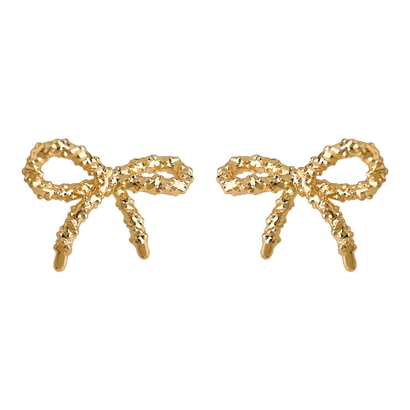 Fashion High Sense Simple Compact Sand Bow Sier Plated Pin Stud Earrings