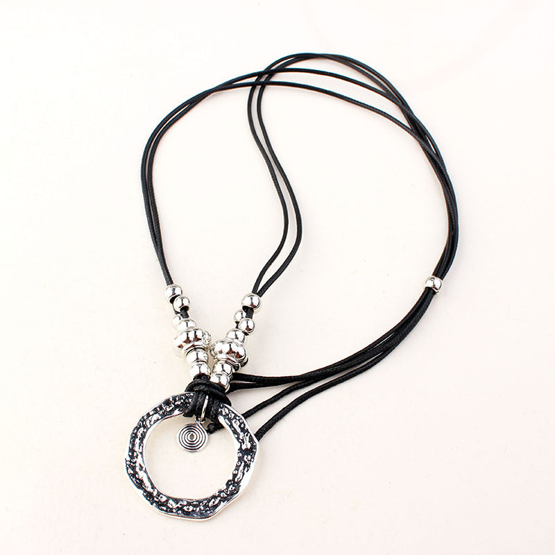 Infinite Sweater Chain Pagan Big Circle Cowhide Necklaces