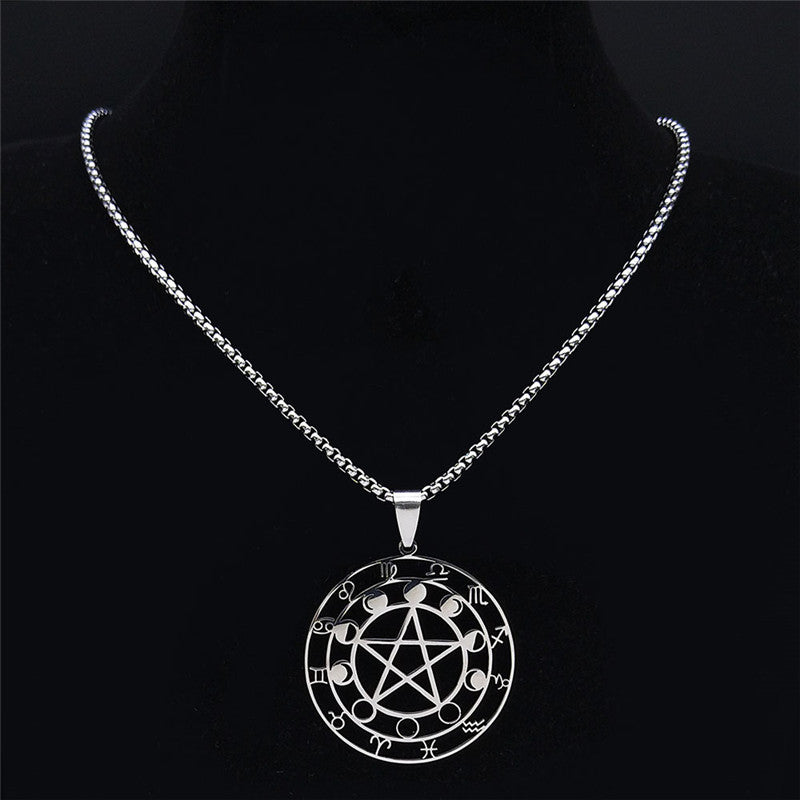 Men's Constellation Hollow Circle Five-pointed Star Moon Stainless Steel Necklaces