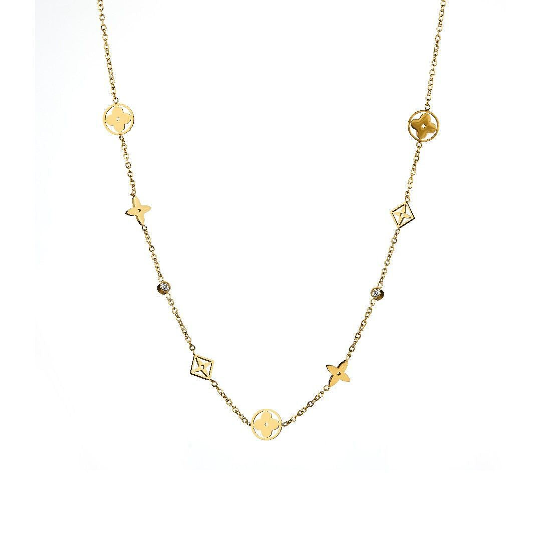 Women's Fashion High-grade Clover Diamond Titanium Steel Gold Necklace