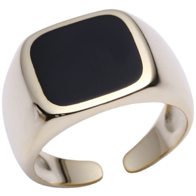 Women's Black Square Retro Fashion Exaggerated Open Hip Hop Ring