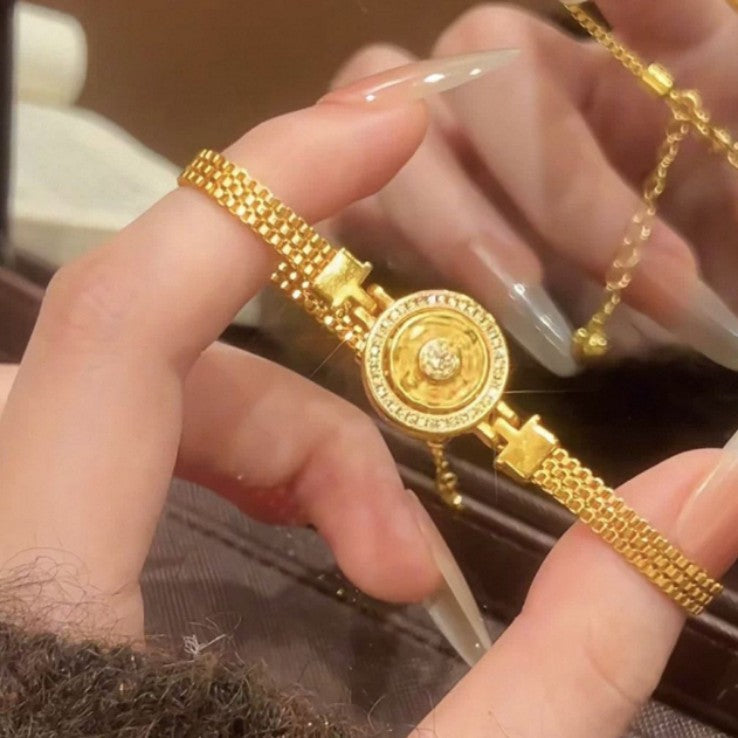 Gold-plated Strong Ancient Style Alluvial Gold Rotatable Compass Strap Chinese Bracelet
