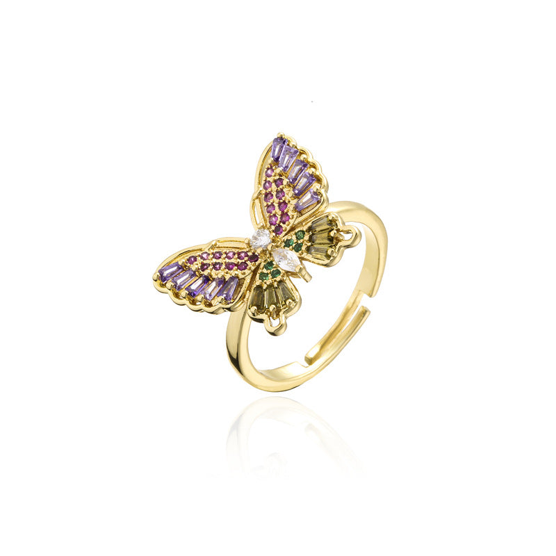 Fashion Personalized Color Square Zircon Butterfly Rings