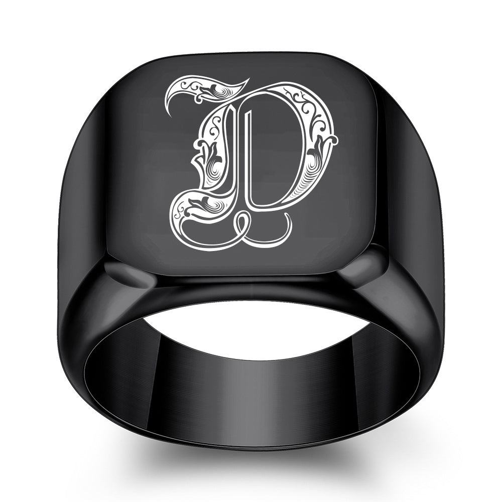 Men's Initial Letter Titanium Steel Retro Punk Rings
