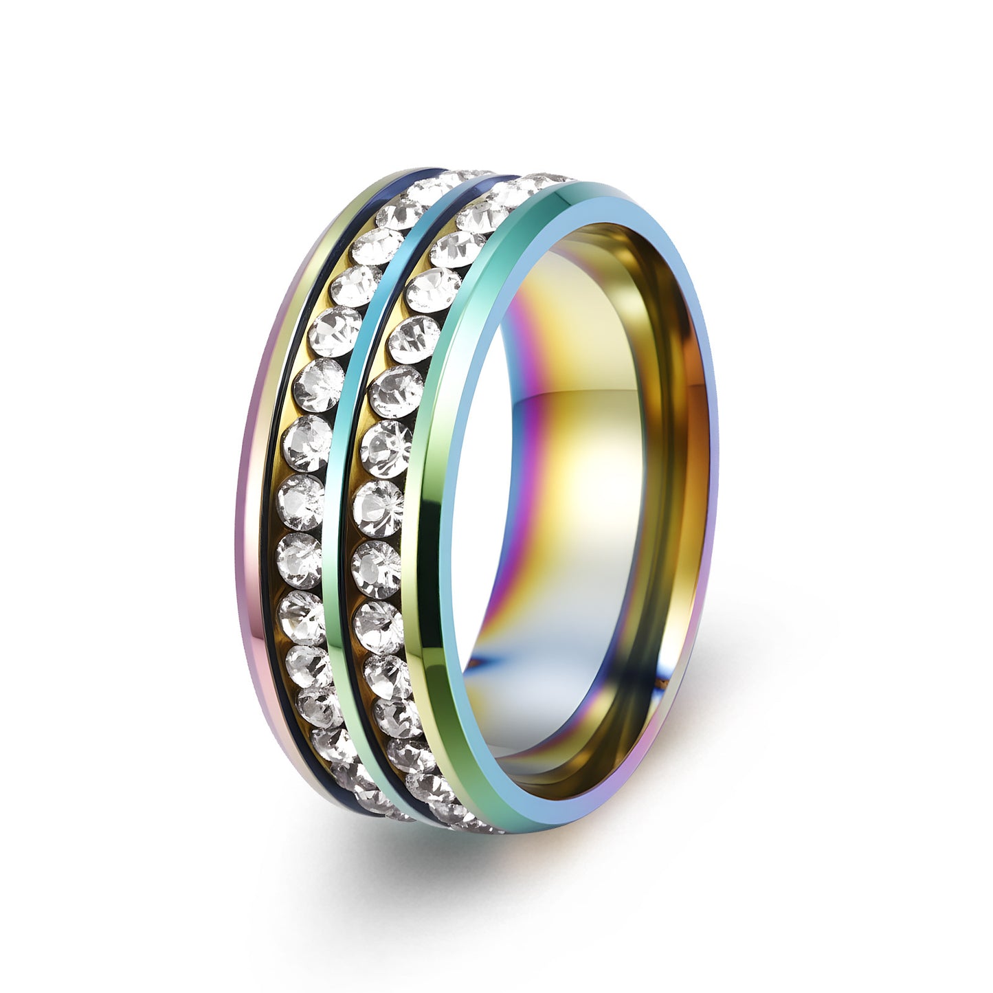 Titanium Steel Korean Double Row Diamond Full High-grade Ring