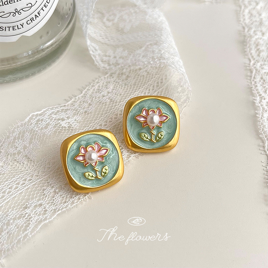 Pearl Chinese Style Oil Painting Series Earrings