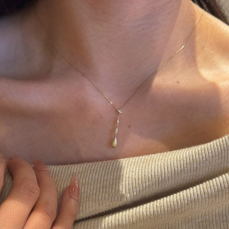 Women's Y-shaped Rhinestone Brushed Water Drop Retro Style Niche Exquisite High-grade Necklaces