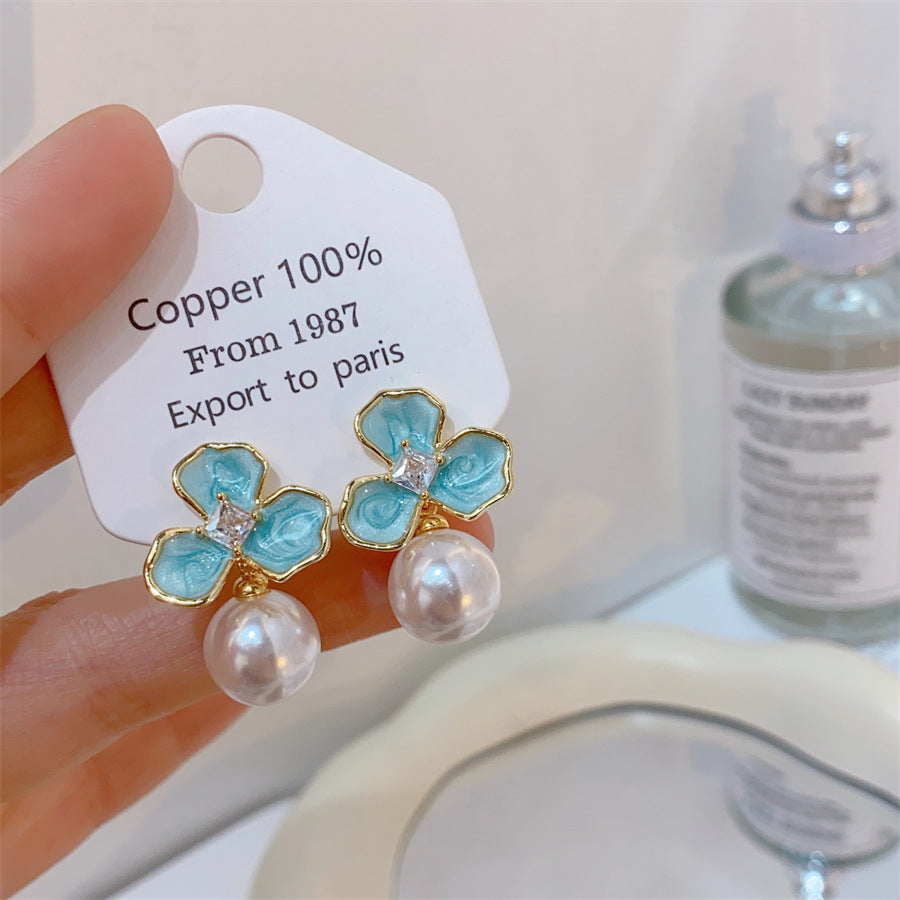 Gold-plated Fashion Blue Color Collection Enamel Earrings