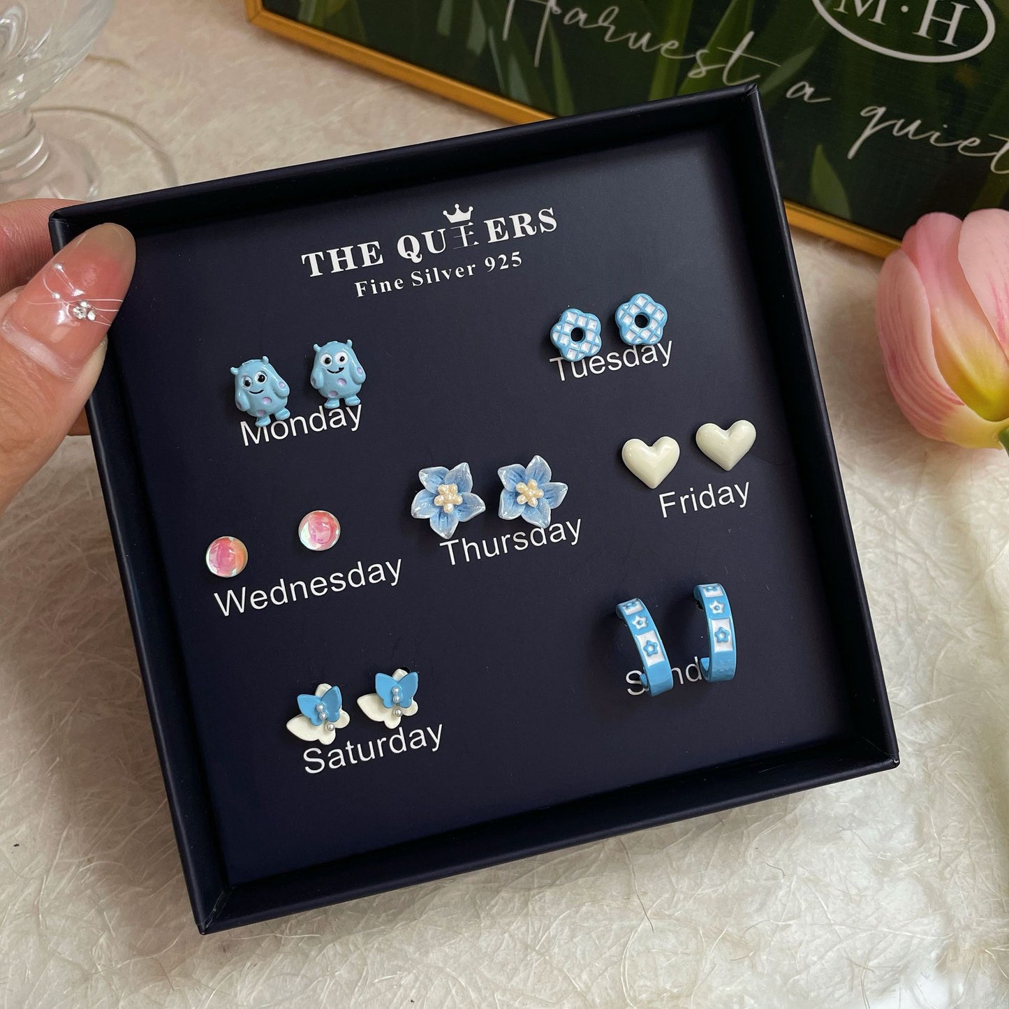 One Week Gift Box Fresh Simple Flowers Female Earrings