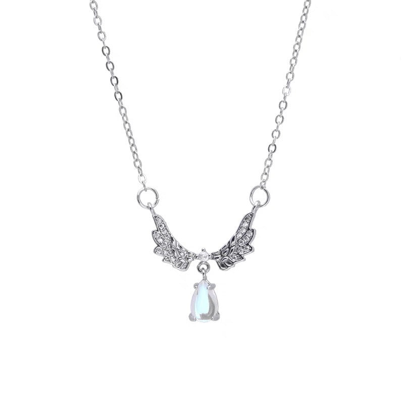 Wings Moonstone Female Light Luxury Minority Design Sense Advanced Clavicle Necklace