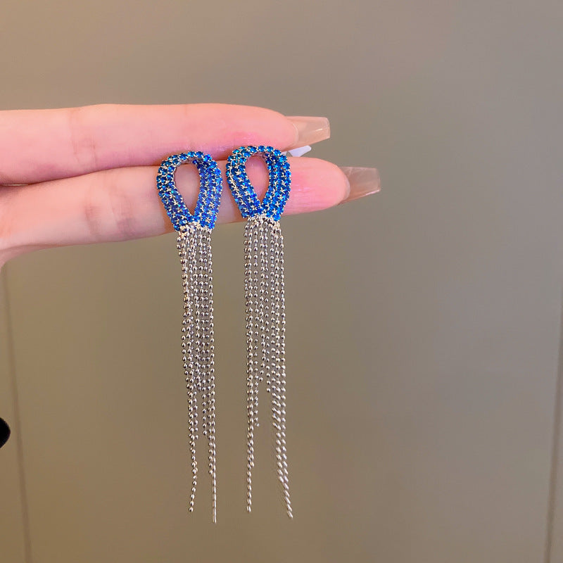 Women's Sier Light Luxury Long Tassel Exaggerated Earrings