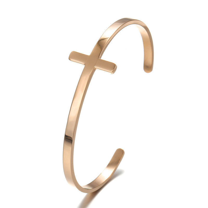 Men's Fashion Simple Titanium Steel Gold Plated Shaped Open Bracelets