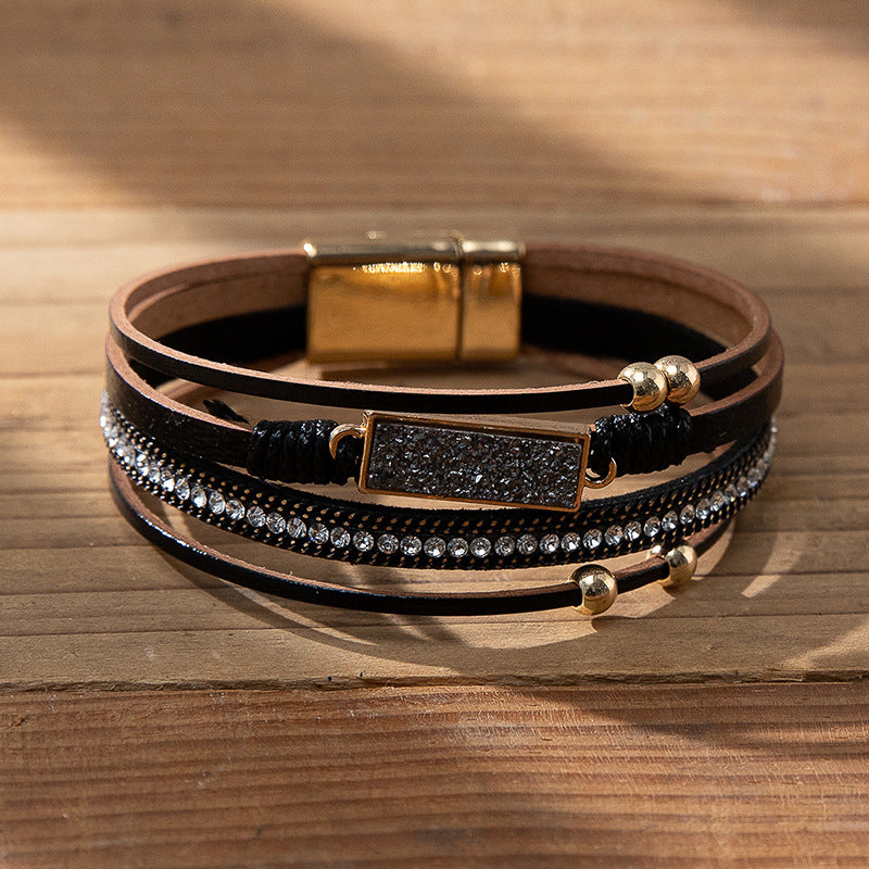 Fashion Crystals Crystal Magnetic Snap Punk Bracelet