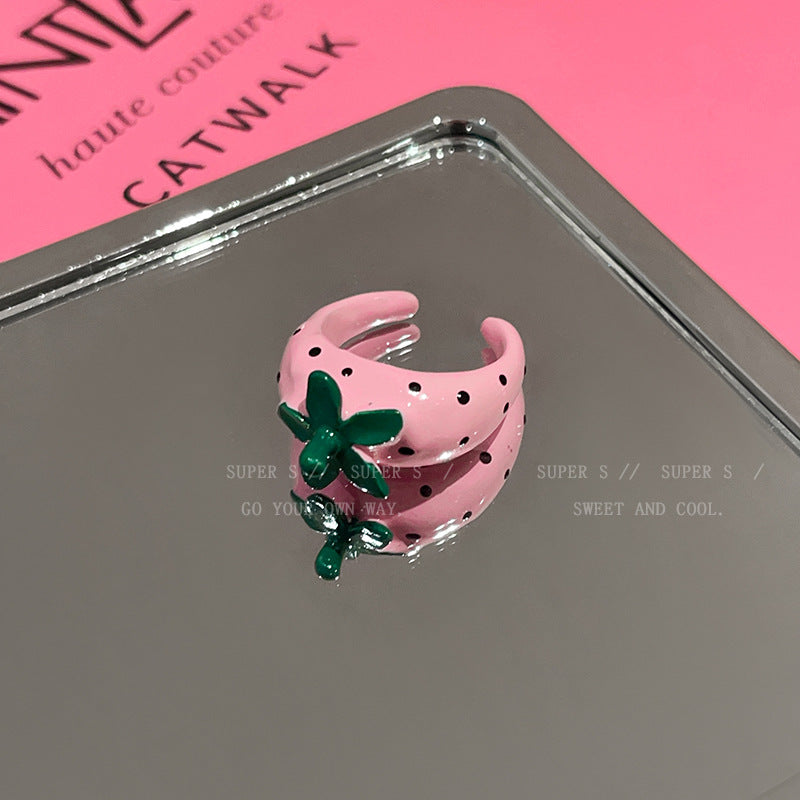 Pink Cute Strawberry Saturn Stylish Opening Rings