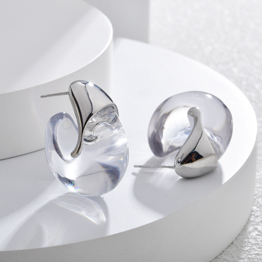 Women's French Fashion Elegant High-grade Fresh Light Luxury Transparent Design Glossy Stud Earrings