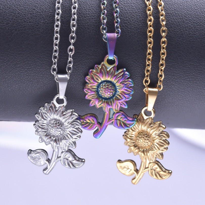 Sunflower Stainless Steel Vacuum Plating Ornament Necklaces