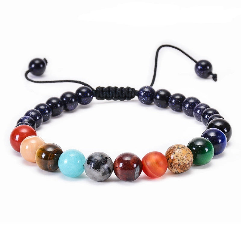 Women's Stone Elastic String Eight Planets Solar System Blue Bracelets